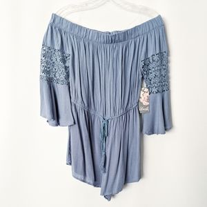 Off the Shoulder Romper with Crochet Detailing